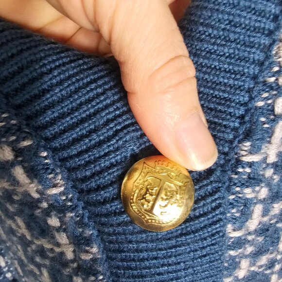 Talbots Merino Wool Cardigan Jacket 2X Blue Plaid Gold Button Mature Office - Picture 4 of 8